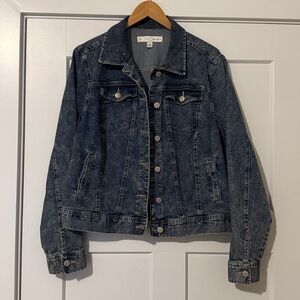 Blue Jean Jacket Denim Large Womens Button Up Pockets Casual